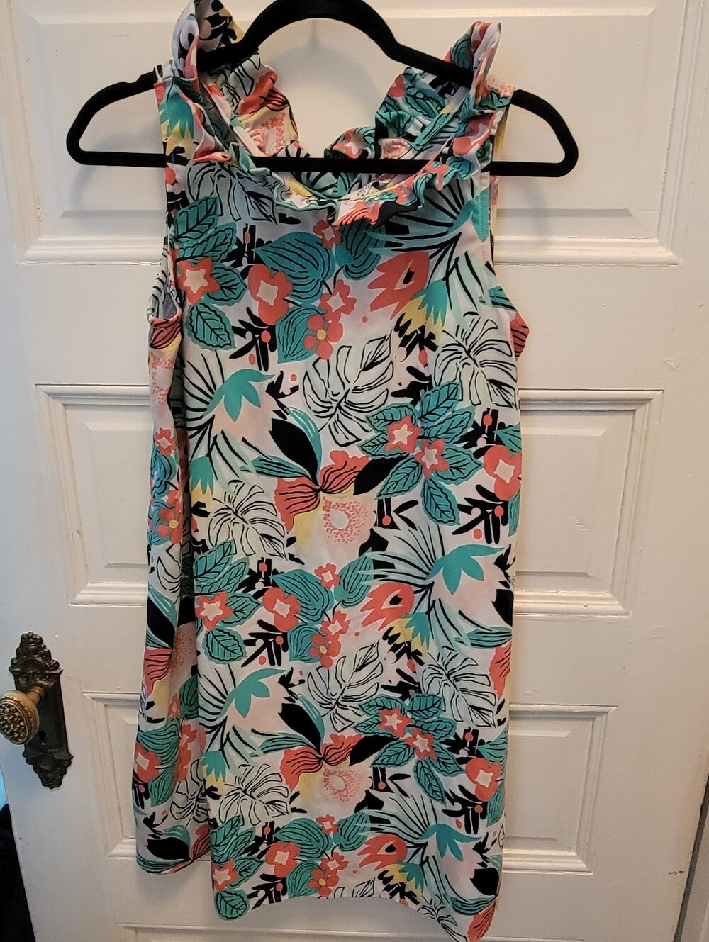 crown & ivy Teal, Coral & Black Tropical Floral Dress Small